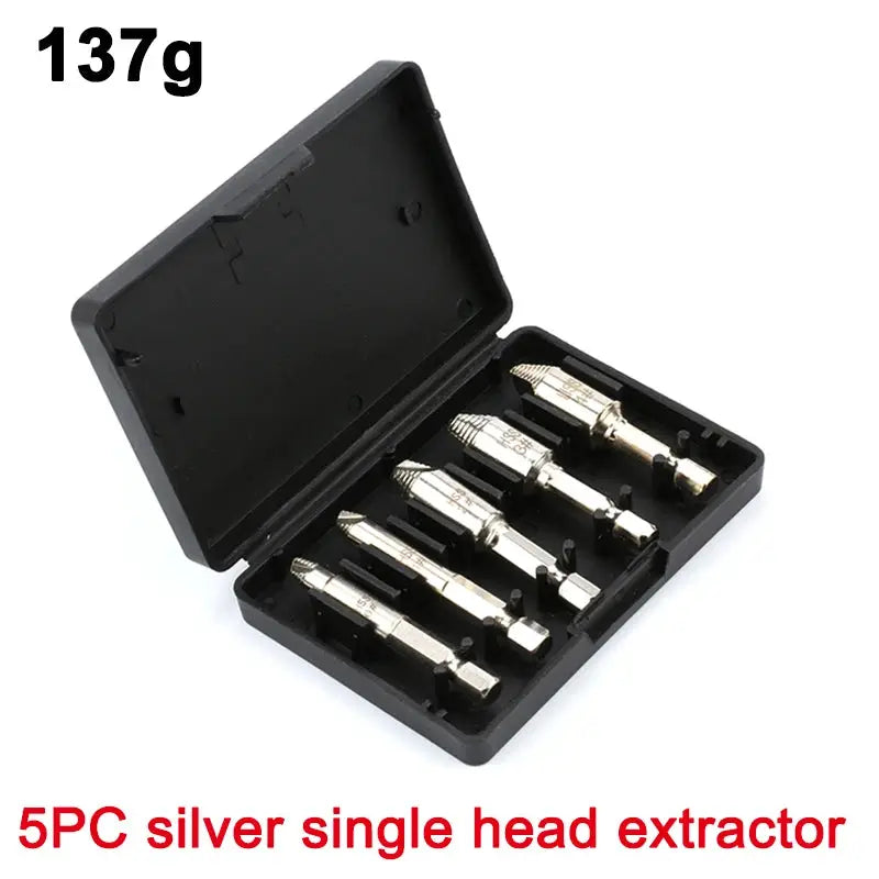 5 Piece Hex Handle Screw Extractor Set For Wood And Metal Removal With Single Head Cutting Edge