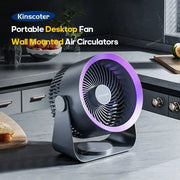 Kinscoter desktop fan circulator with purple LED ring, wireless portable home cooler