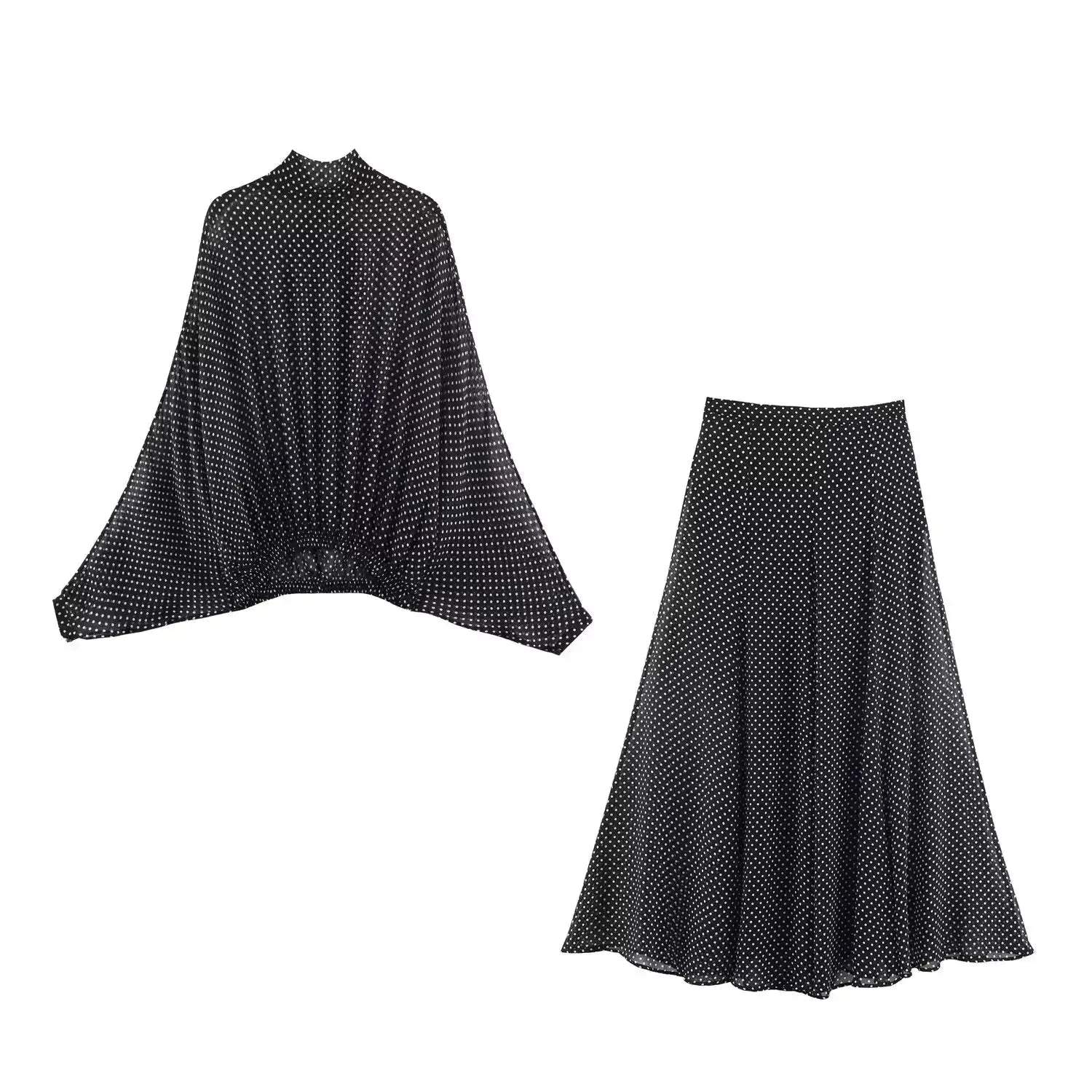 Kondala Polka Dot Women Sets Chiffon Bow Tie Blouses Skirts 2026