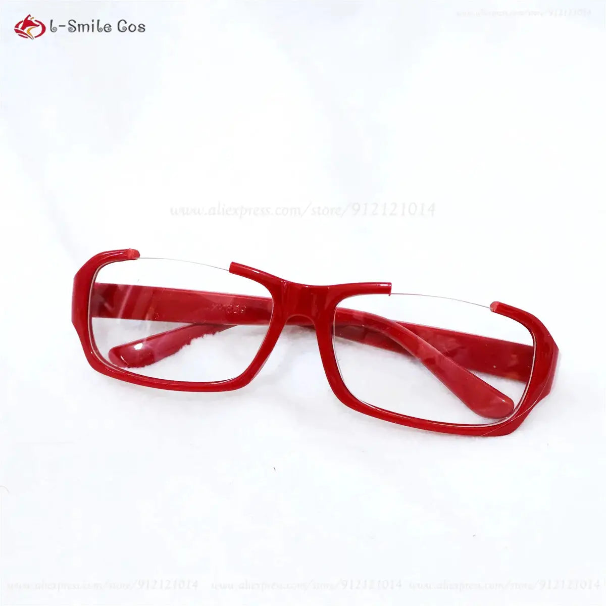 Cosplay glasses red rectangular plastic frame with clear lenses