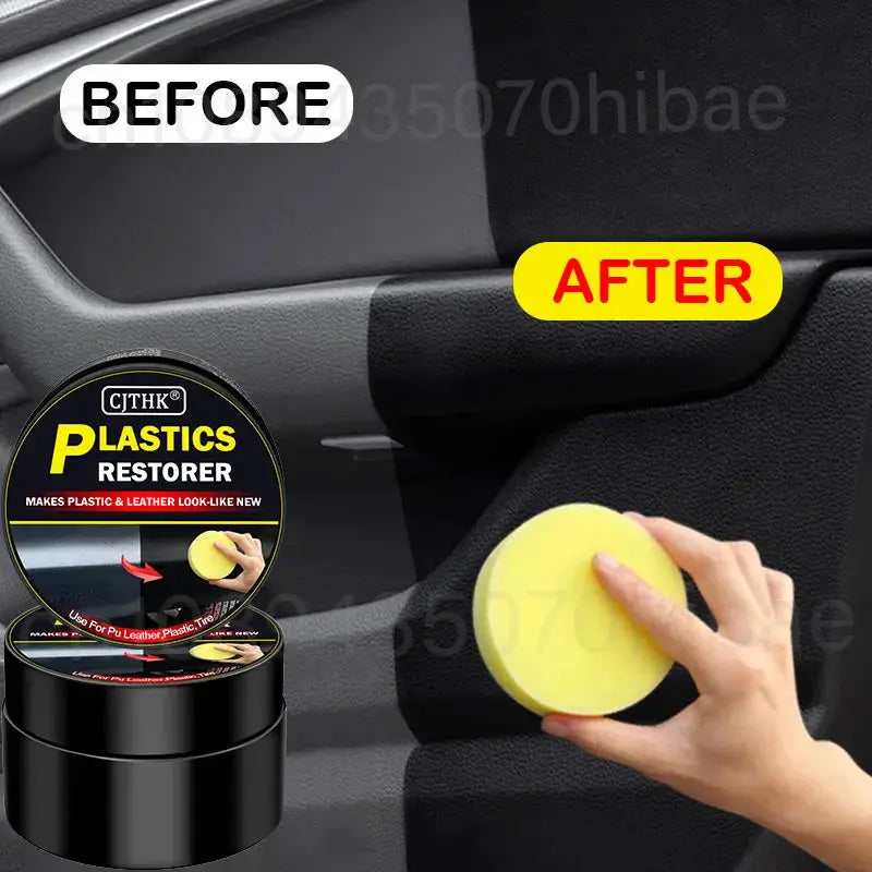 CJTHK Plastics Restorer jar with yellow sponge applicator for car interior plastic and leather