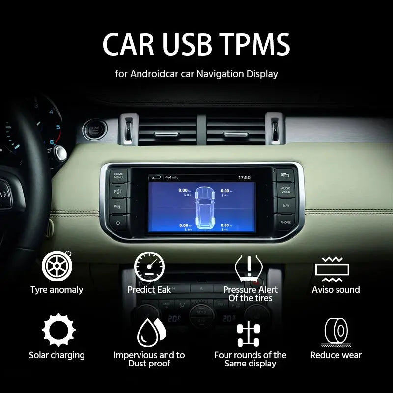 Car USB TPMS navigation system with Android touchscreen in-dash display