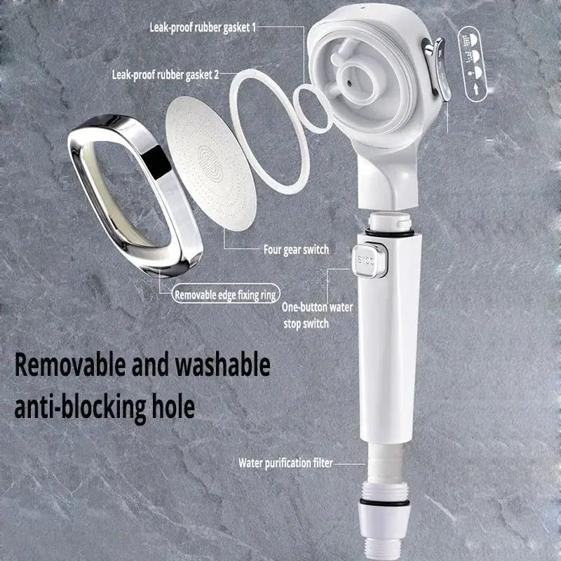 High Pressure Shower Head Water Saving 3 Modes Adjustable One Key Stop
