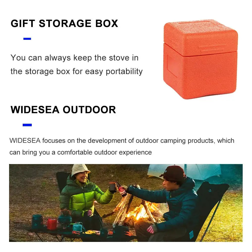 Gift storage box, orange portable container shown with a camping scene and cookware.