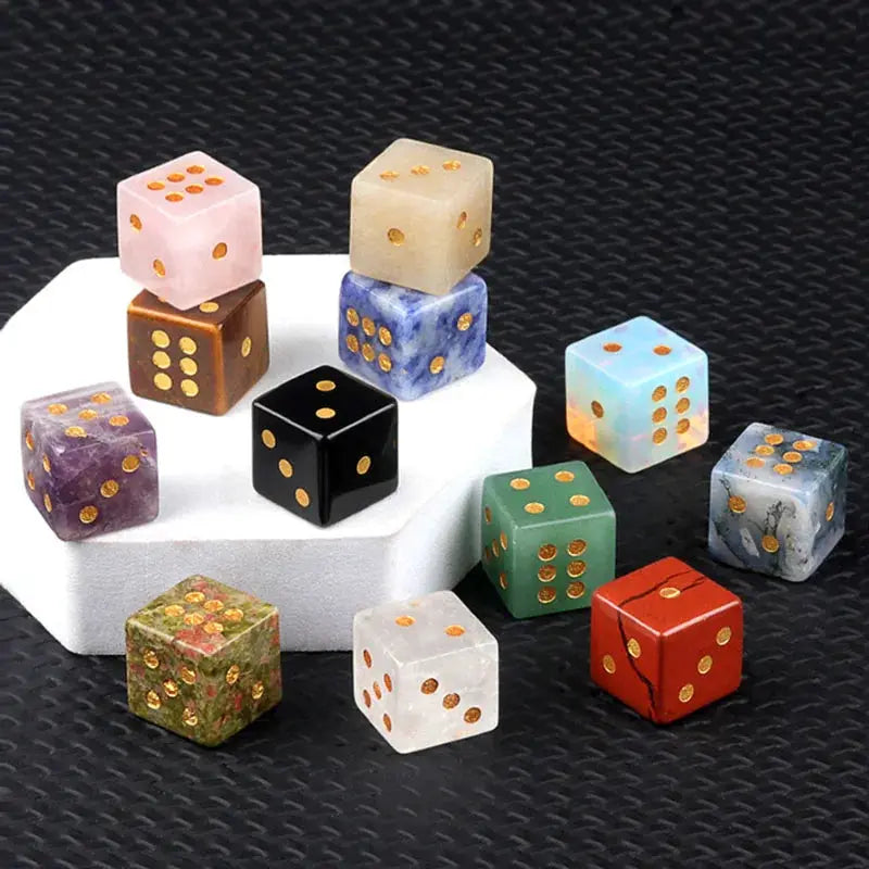 5 Piece Natural Stone Dice Set Amethyst Agate Tiger Eye 1.6cm Each Stone For Tabletop Games Wholesale