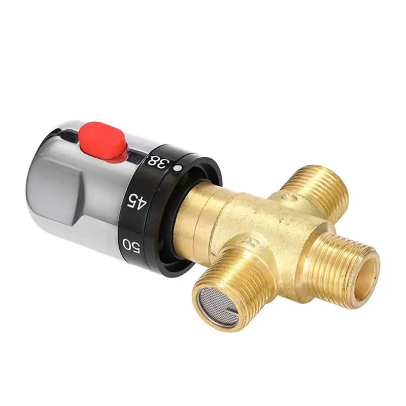 Brass thermostatic mixing valve with red push button and adjustable black dial for shower faucet, Simples Market