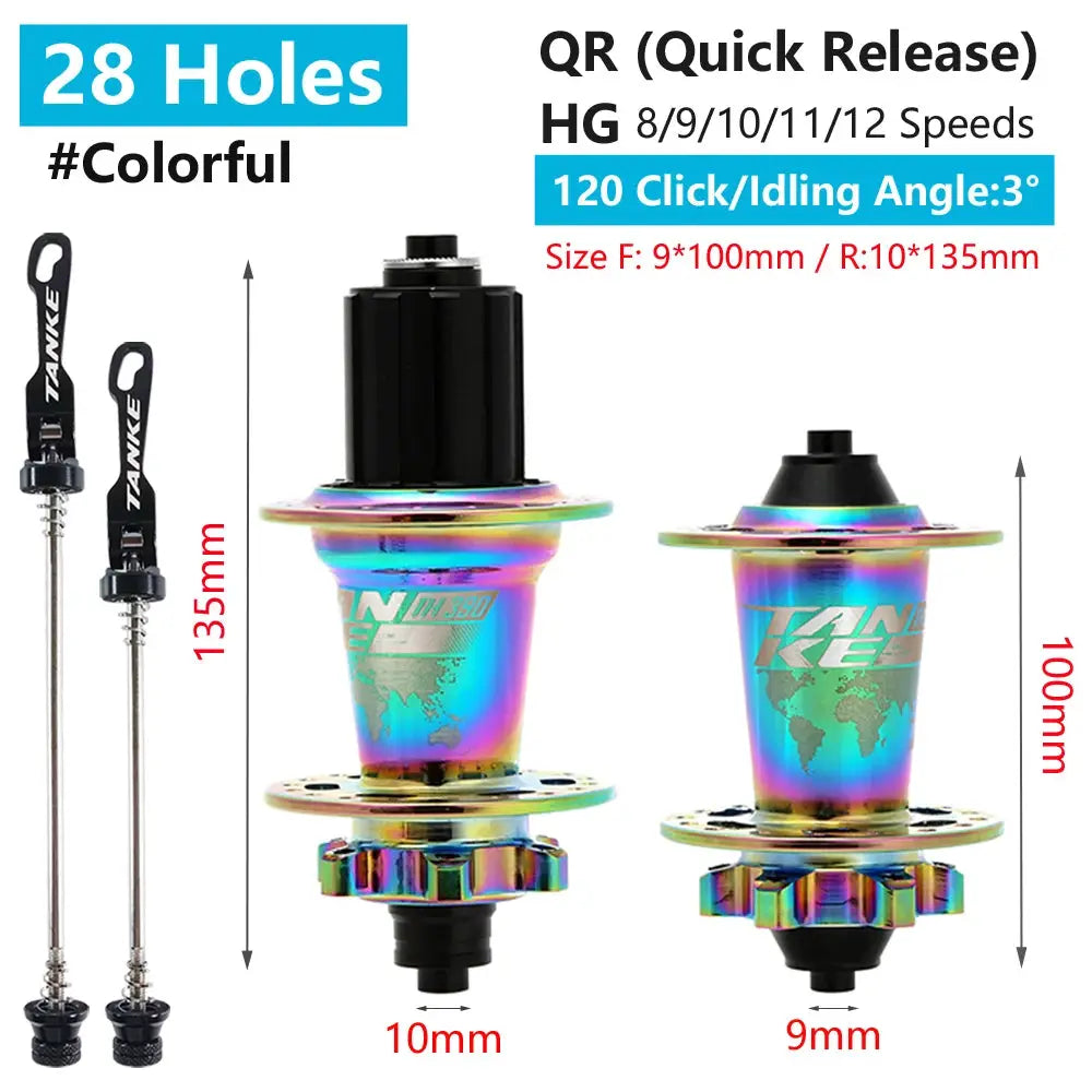 TanKe 120 Click MTB Front Rear Hub 120 Engagement 6 Bearings Thru Axle HG 8 9 10 11 12 Speed Disc Brake 28 32 36 Holes