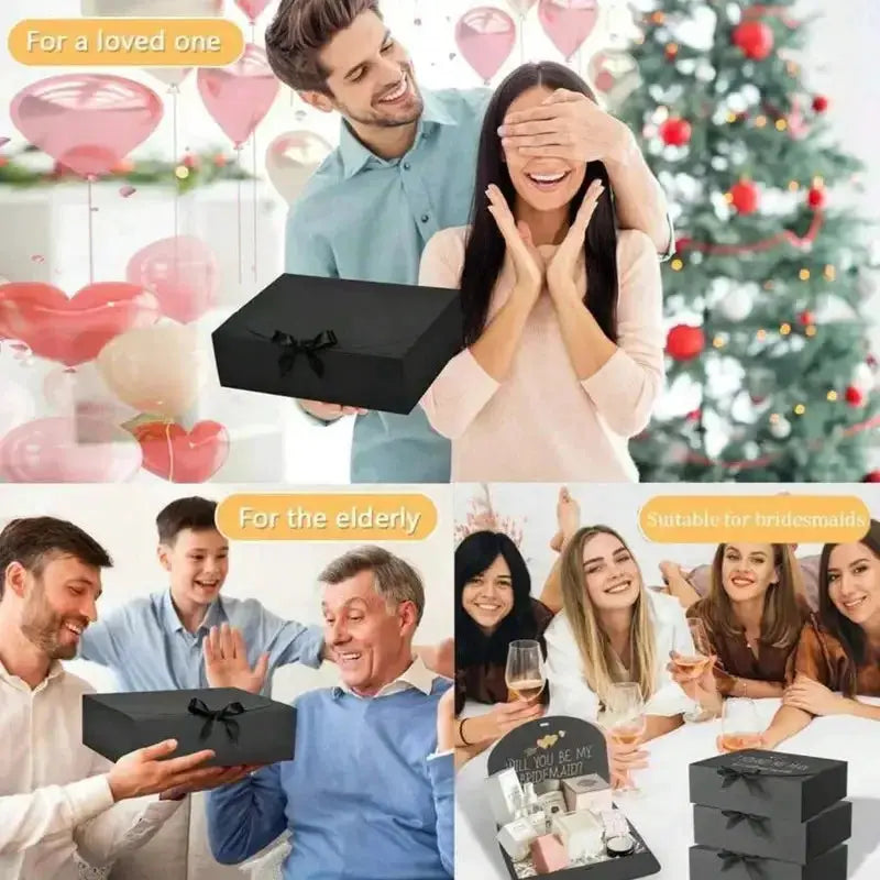 Black gift box with lid, 5-pack with ribbon by Simples Market
