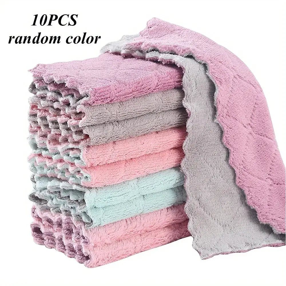 SmartClean 10 Pack Microfiber Kitchen Towels And Dishcloths Set Compact Absorbent Rags In Assorted Colors