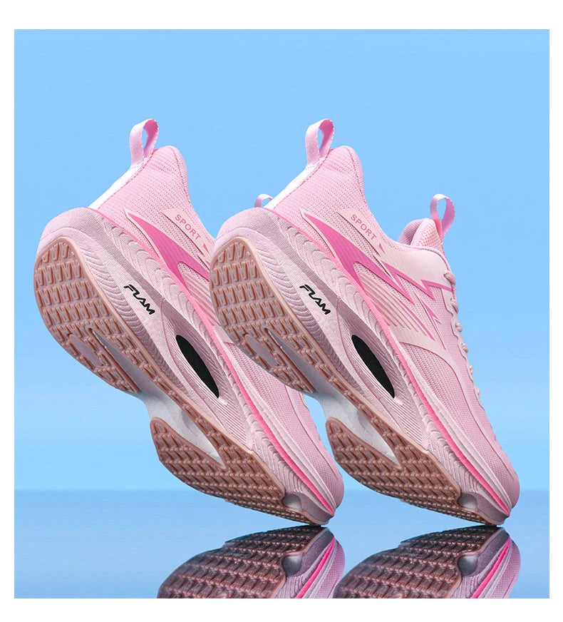 Pair of pink running shoes, lightweight breathable athletic sneakers by Simples Market