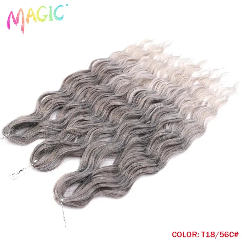 Anna synthetic hair water-wave braiding extensions, 24in, ash grey ombre, 5 bundles, Magic logo visible