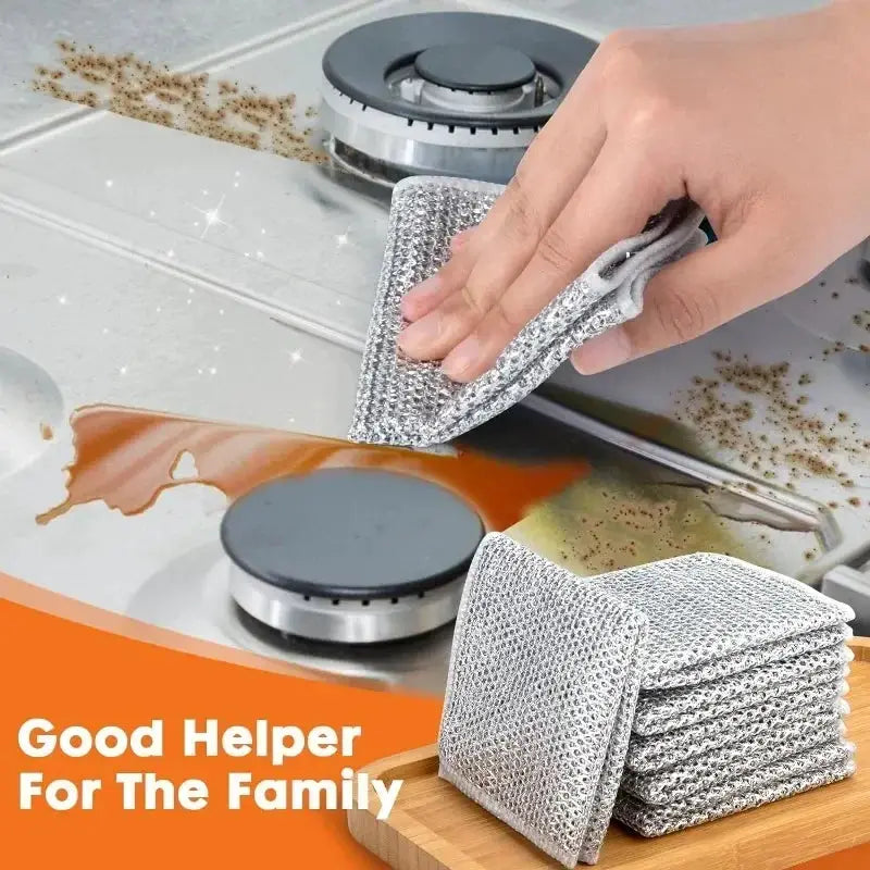 Simples Market metal wire scrubber dishcloths, double-sided silver cleaning cloths for pots and pans (set of 6)