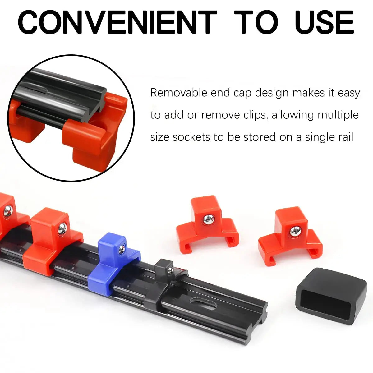 Durable Plastic Socket Organizer Rail Bracket For Quarter Inch Three Eighths And Half Inch Wrenches