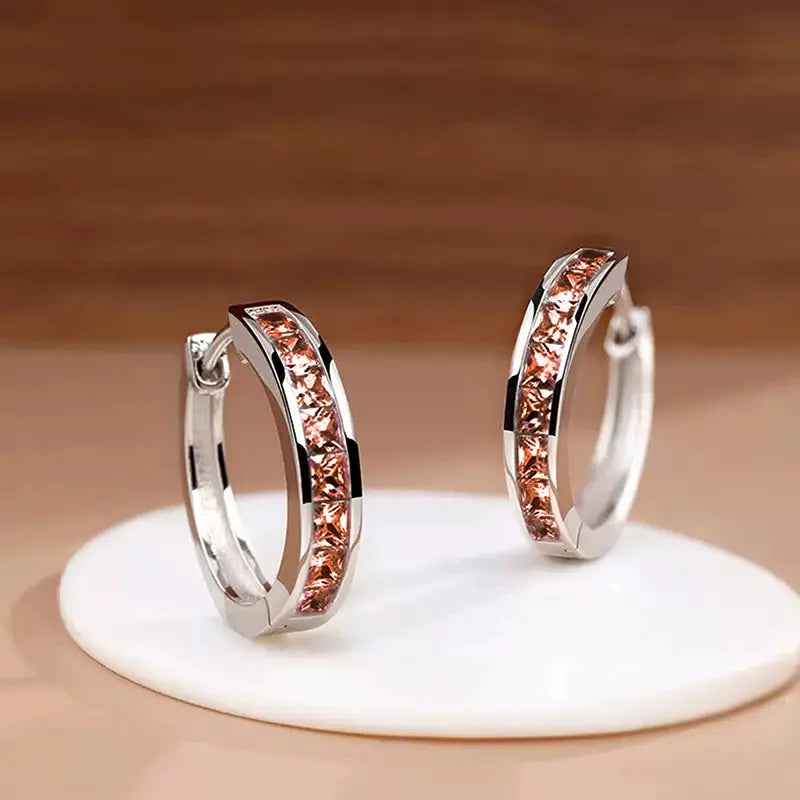 Huitan Classic Design Women Hoop Earrings With Princess Square CZ Cubic Zirconia Elegant And Versatile Jewelry