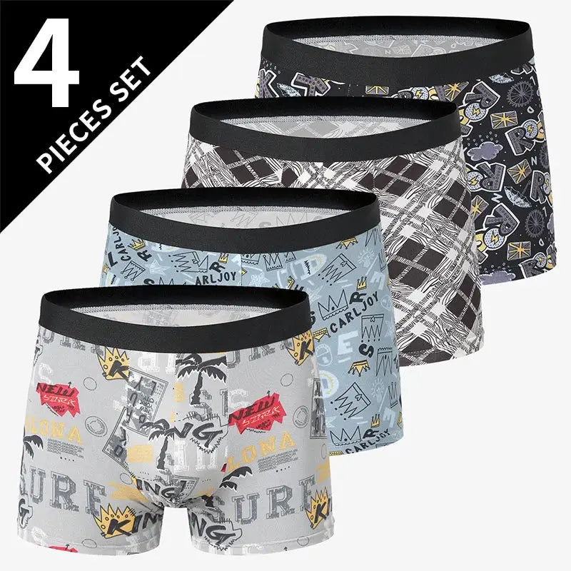 Men's printed trunks underwear set, 4 pieces, European and American sizes, Simples Market, with assorted graphic patterns