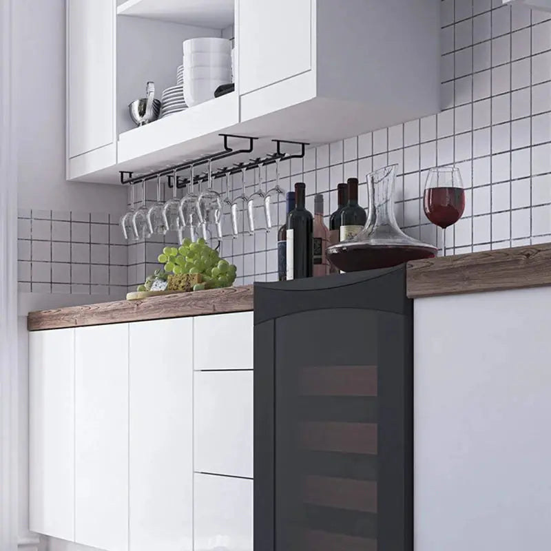 Large stemware wine glass rack, under-cabinet, black metal, holds hanging glasses by Simples Market