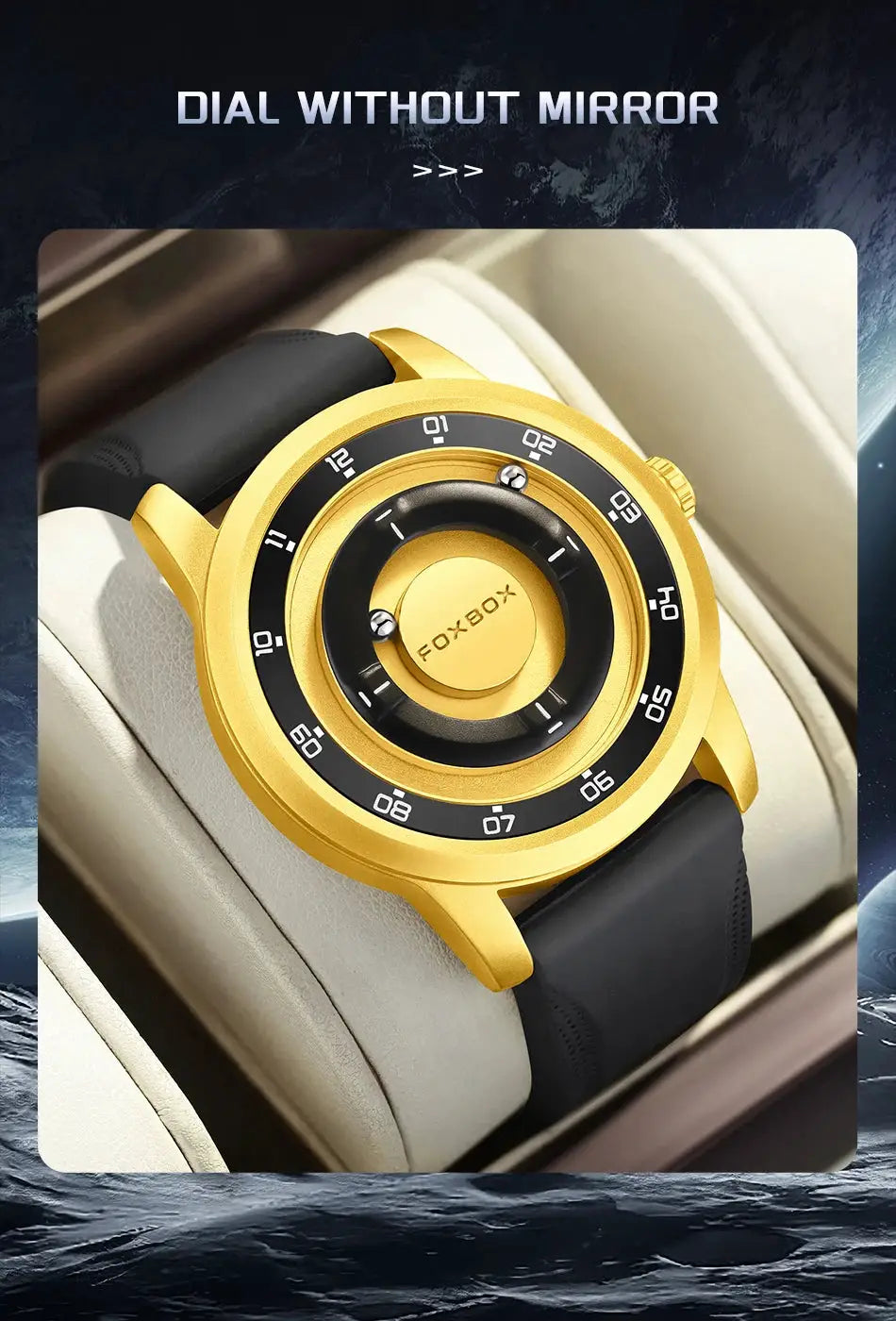 FOXBOX men's watch by Simples Market, gold-tone case with black dial and black strap