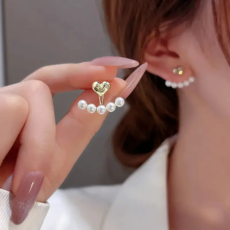 Light Luxury Imitation Pearl Stud Earrings Heart Shaped Ear Stud For Women Fashion Party Wedding Jewelry Gift