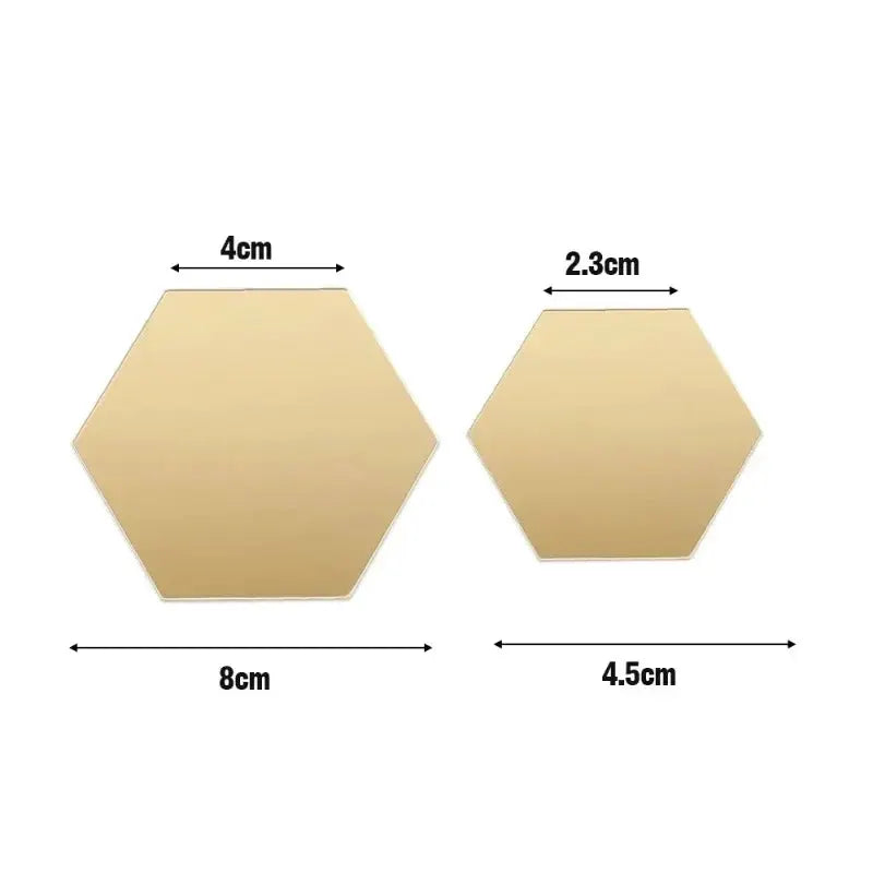 Simples Market hexagon acrylic mirror wall tiles, gold, removable DIY set of 5 for bedroom or bathroom