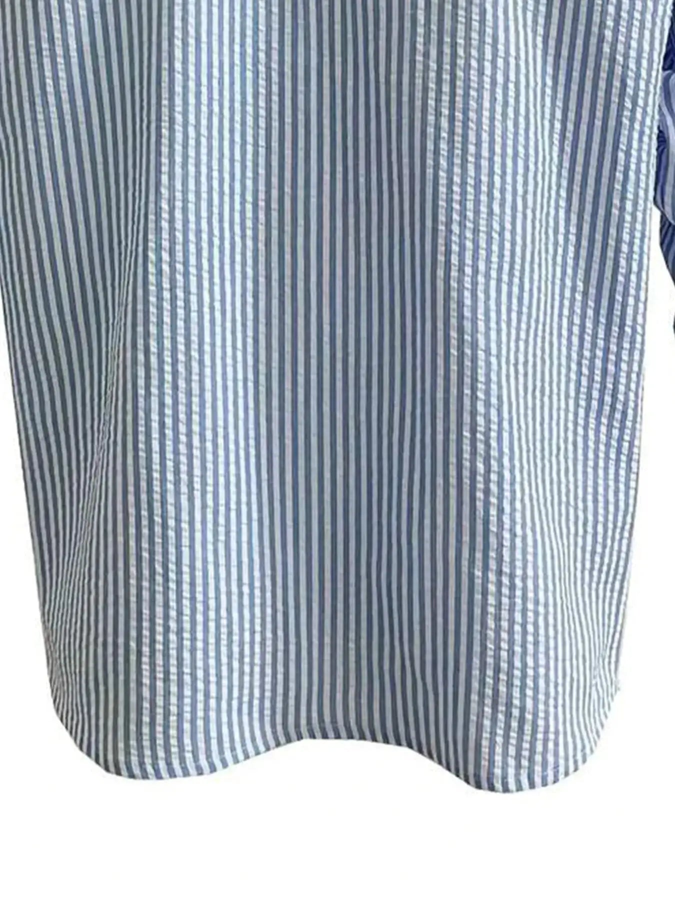 Men's blue and white striped long-sleeve shirt with a loose fit for casual outdoor wear