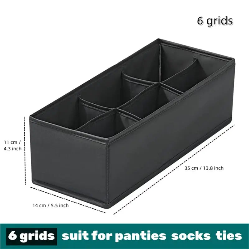 Socks and underwear organizer box, black six-grid, Simples Market
