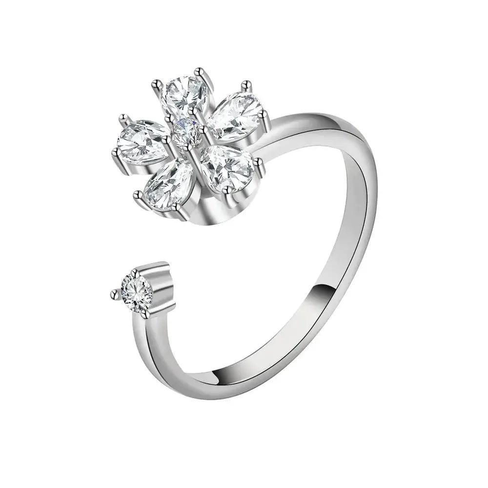 SMJEL Fidget Spinner Ring for Women Crystal Flower Eye Butterfly Animal Motifs Stress Relief Wedding Jewelry