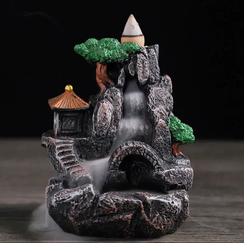 Resin Cascade Backflow Incense Burner With Mountain Waterfall Design For Home Decor And Meditation Gift