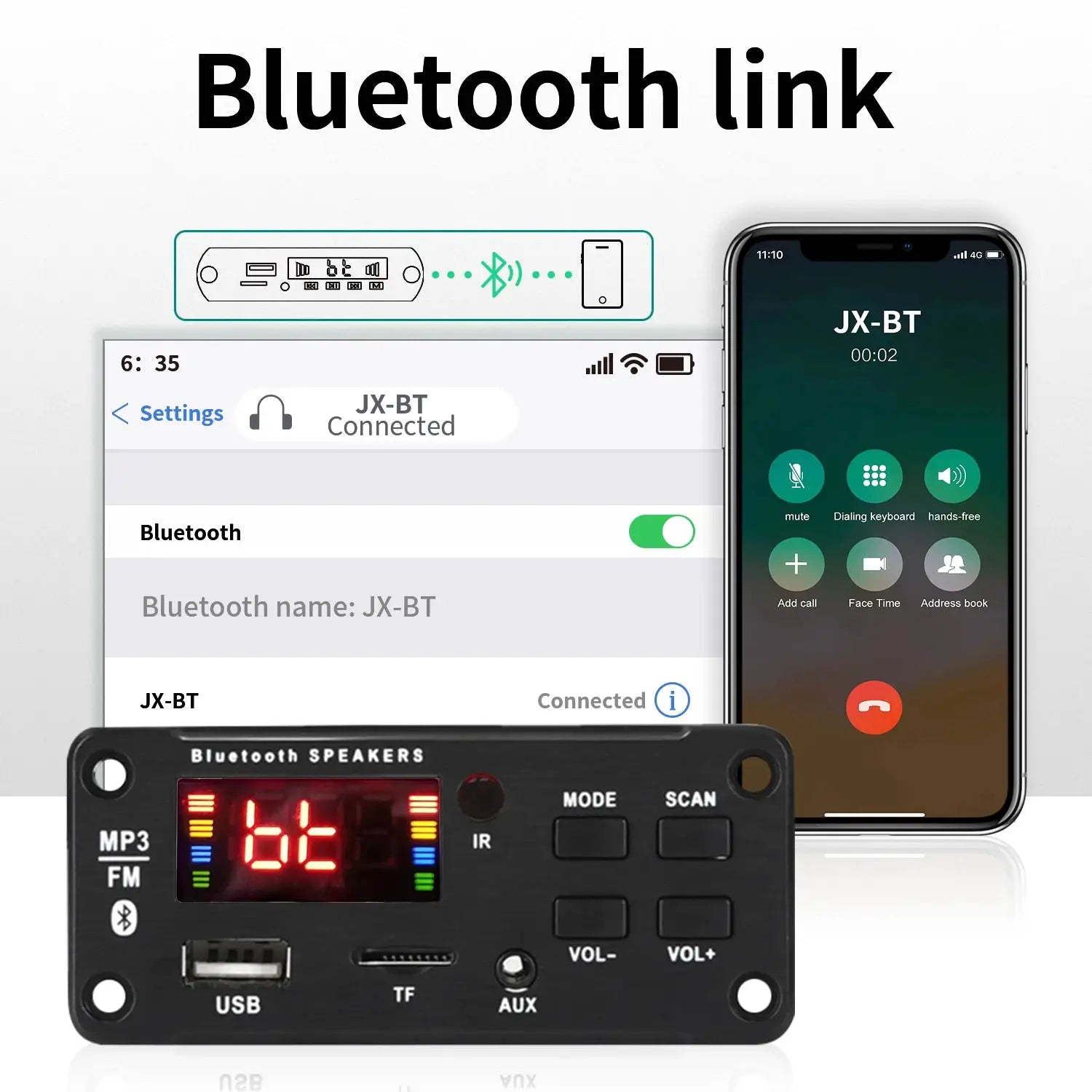 50W Bluetooth 5.0 DIY MP3 WAV Decoder Board for Car Audio DC 12V USB TF Card Slot FM with Mic