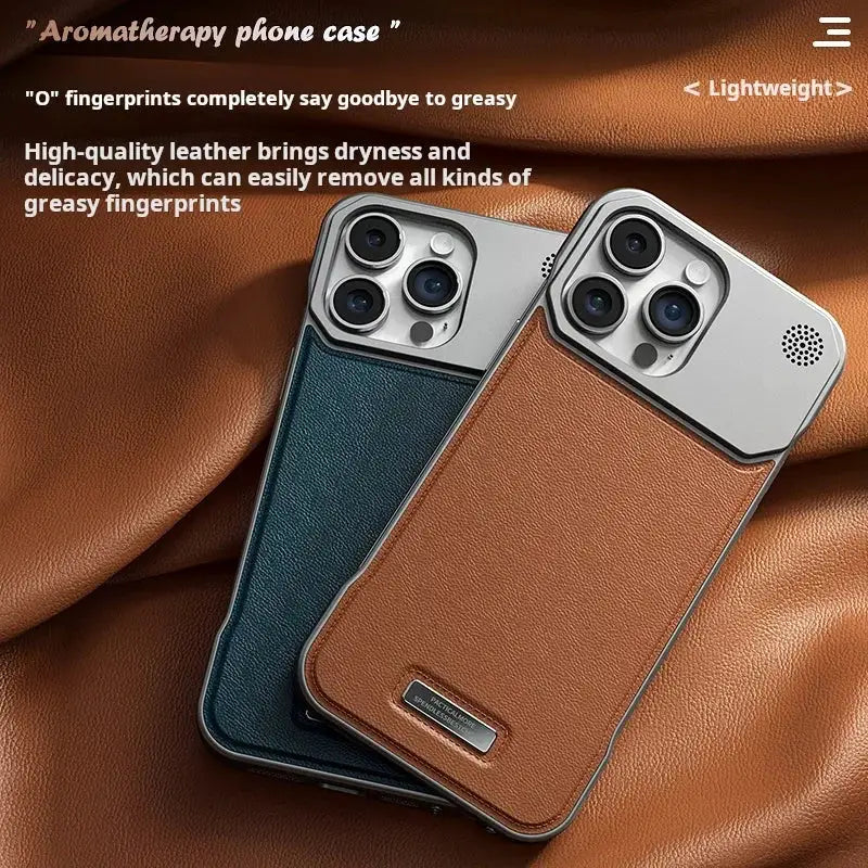 Business Aromatherapy Leather Case for iPhone 11 Pro Max to 17 Air MagSafe Frameless Armor