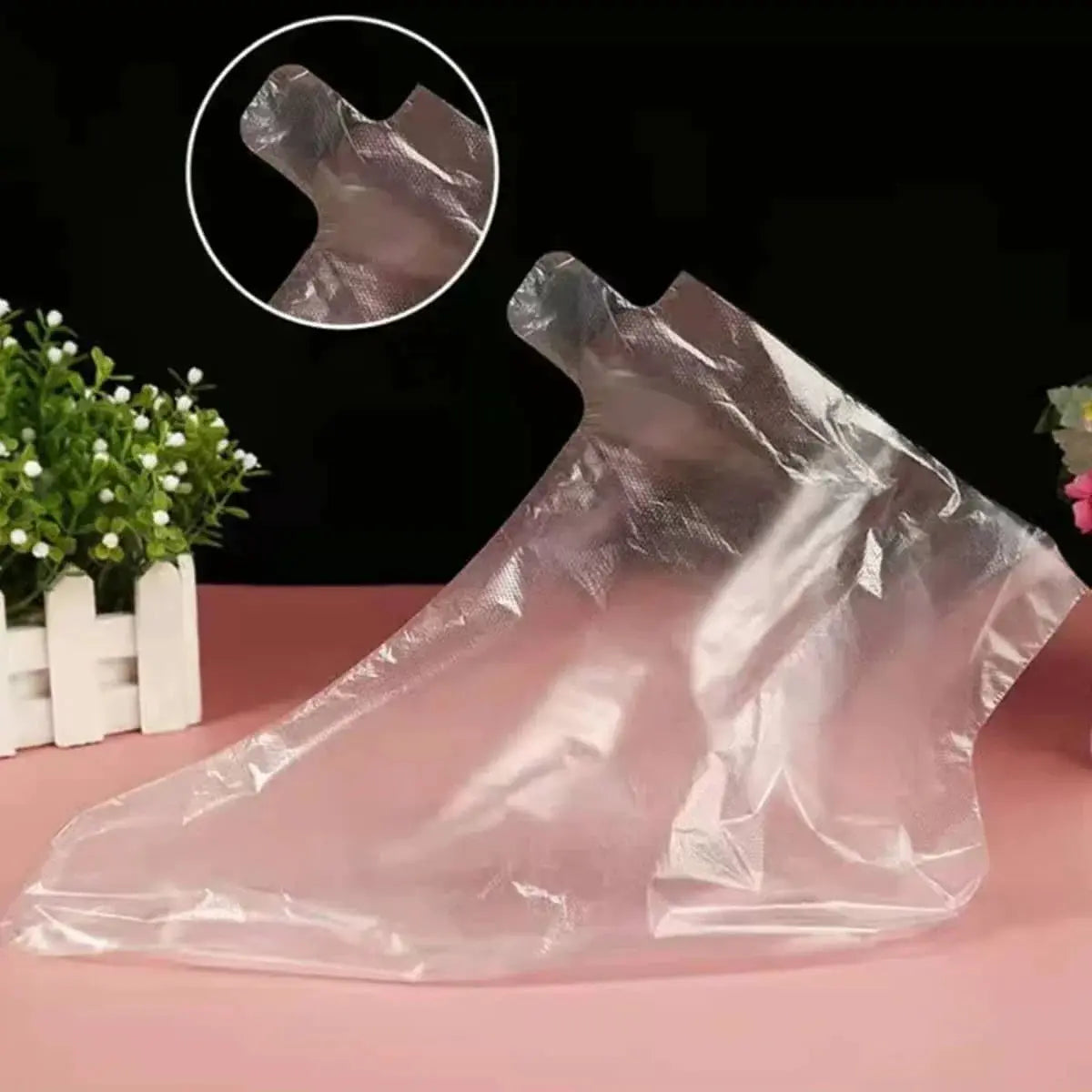 100 Pcs Disposable Foot Mask Covers Transparent Waterproof Plastic for Paraffin Treatments and Foot Care