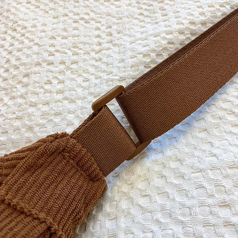 Simples Market solid brown corduroy women's hobo shoulder bag with adjustable strap