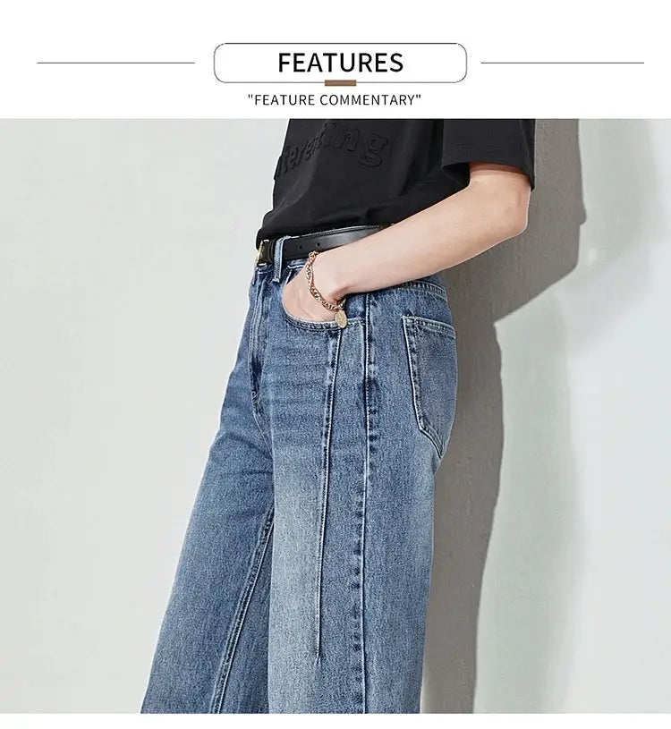 Amii Minimalism Vintage Denim Jeans Women Loose Wide Leg Autumn Pants