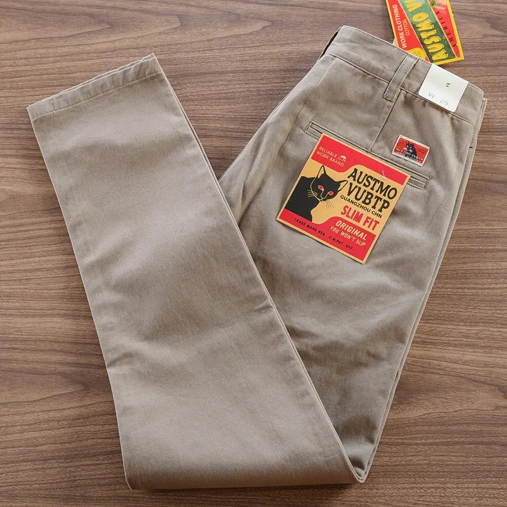 Simples Market men's chino pants in light tan washed 100% cotton twill, straight fit.