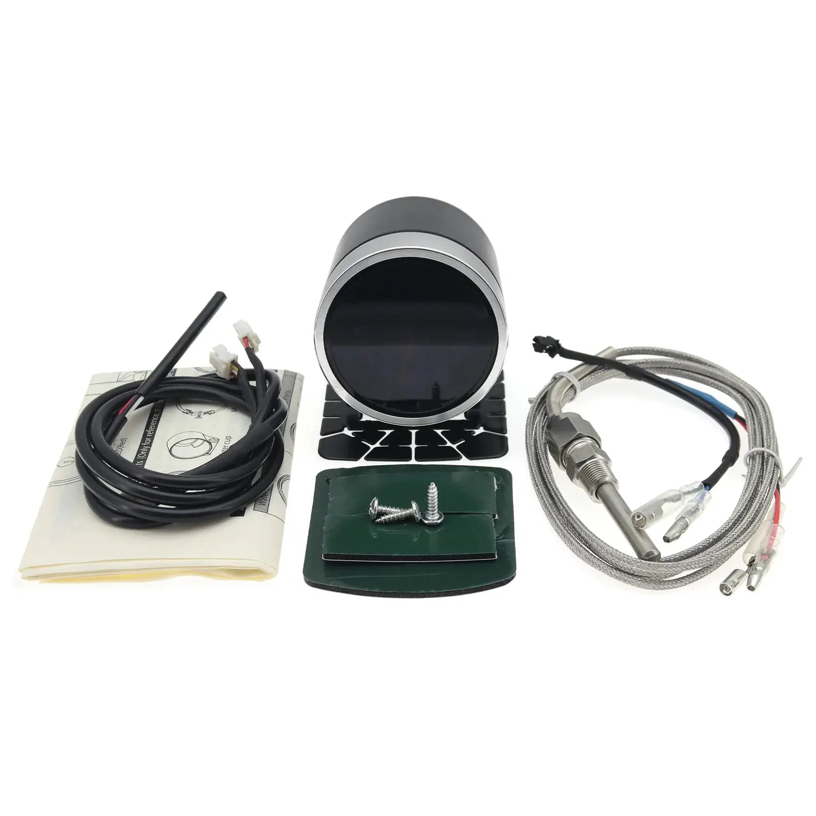 Universal 12V 52mm car gauge kit with black face, silver bezel, 8-color backlit tachometer and wiring
