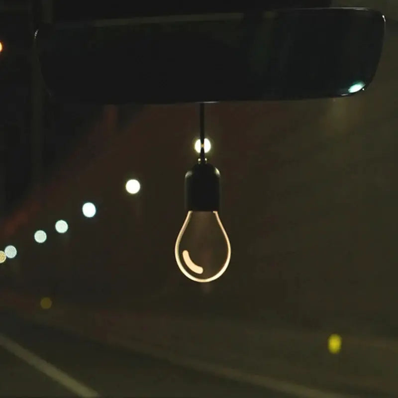 Car rearview mirror hanging LED bulb ornament with warm glow for retro car interior decor