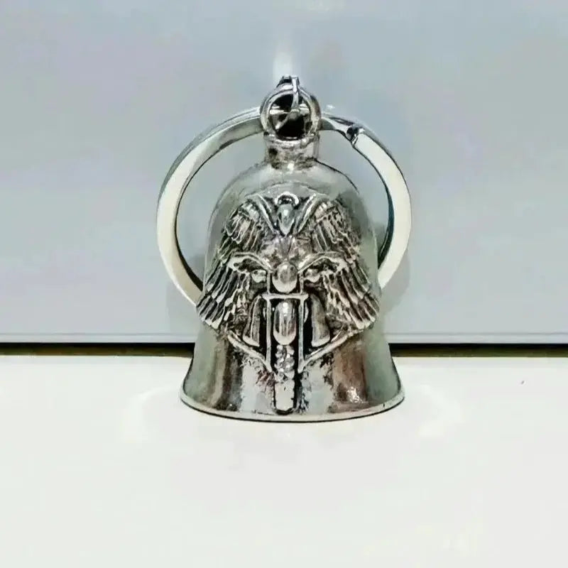 Angel Wings Motorcycle Bell Pendant Keychain Zinc Alloy Punk Rock Mens Riding Gift Accessory