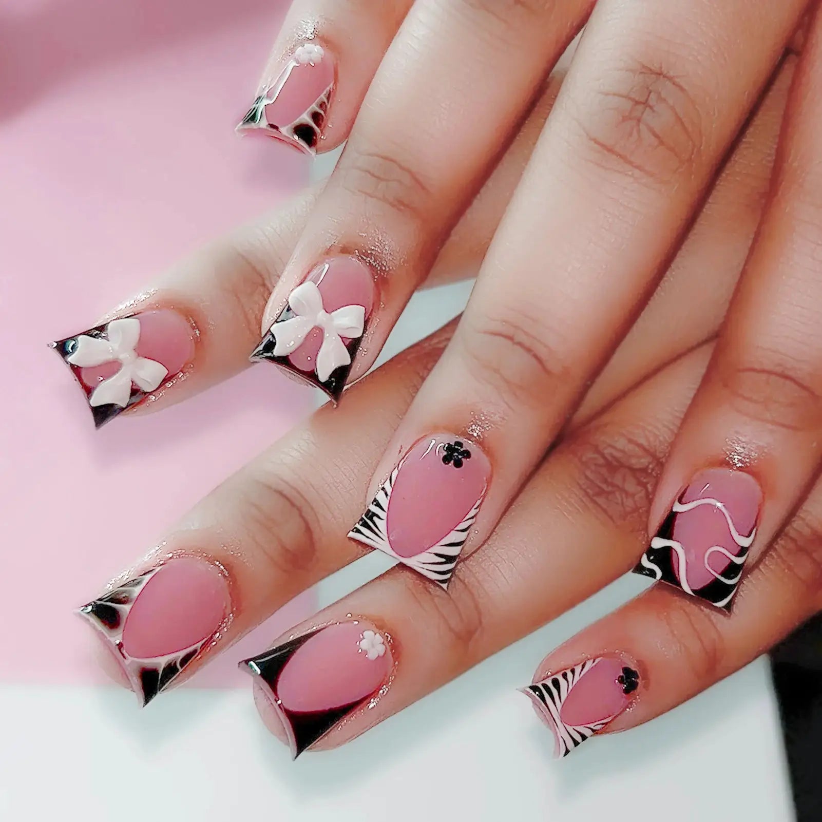 LuxeNail Blush Pink False Nails Bowknot Diamond Pearl Design Press On Nail Tips Harmless Smooth Edge Safe DIY Mani