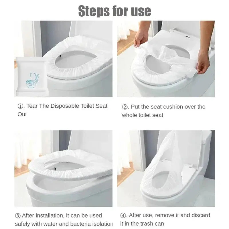 Simples Market disposable toilet seat cover set, white non-woven waterproof cushion for travel and hotel use.