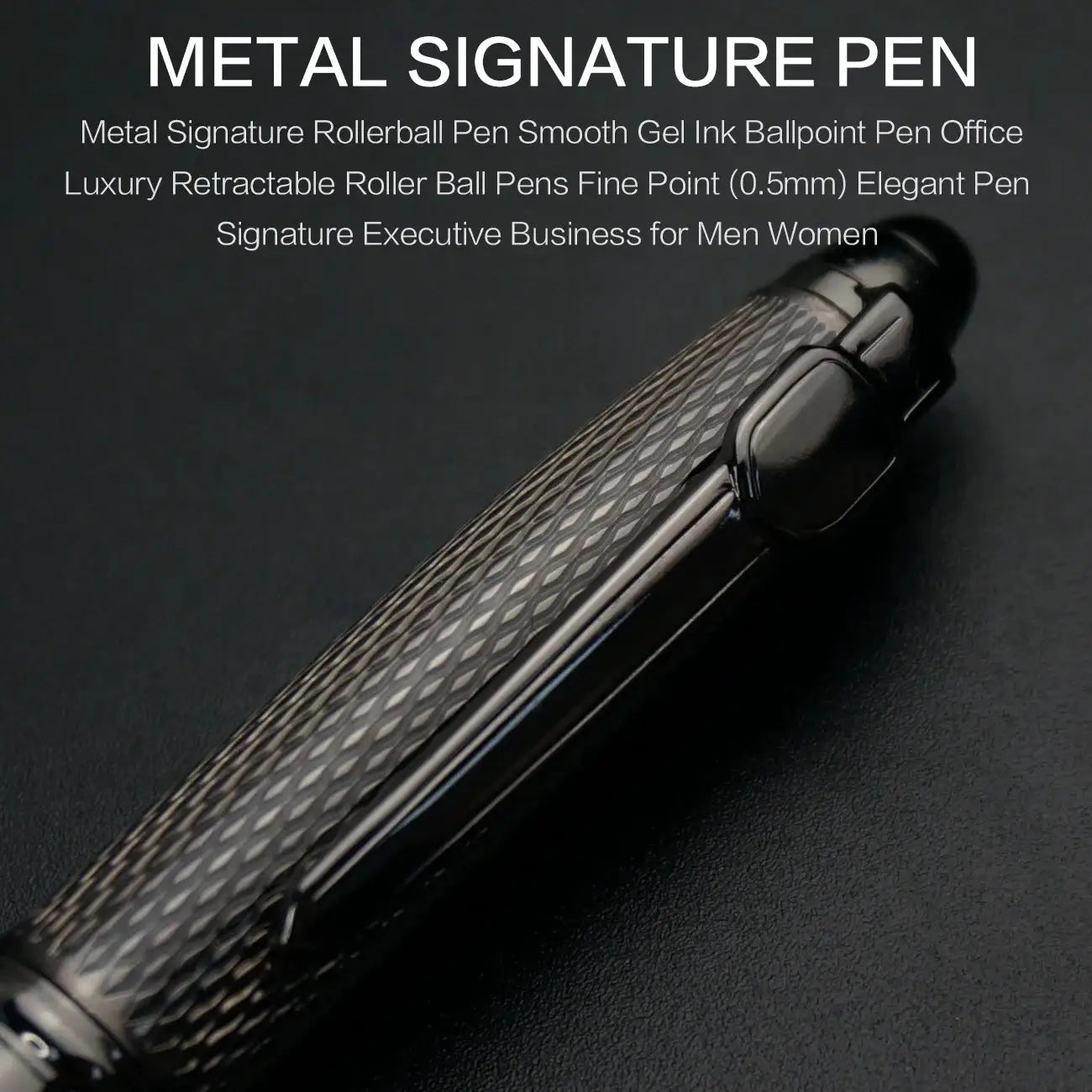 Simples Market metal signature pen, textured gunmetal grip, retractable ballpoint