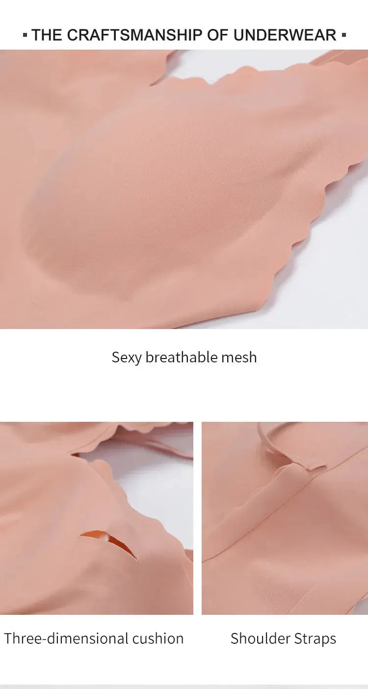Simples Market wireless padded bra in peach mesh; seamless, wirefree with wavy edge