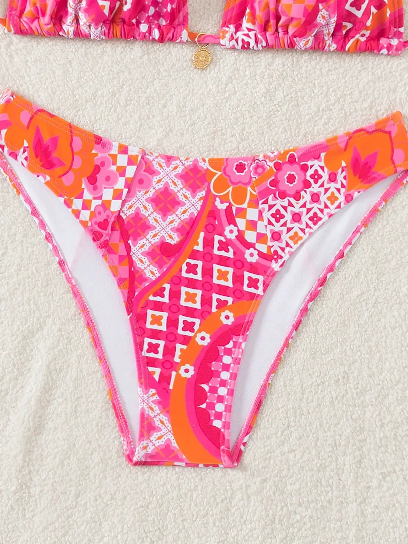Simples Market triangle bikini bottom in pink and orange floral print, Brazilian cut