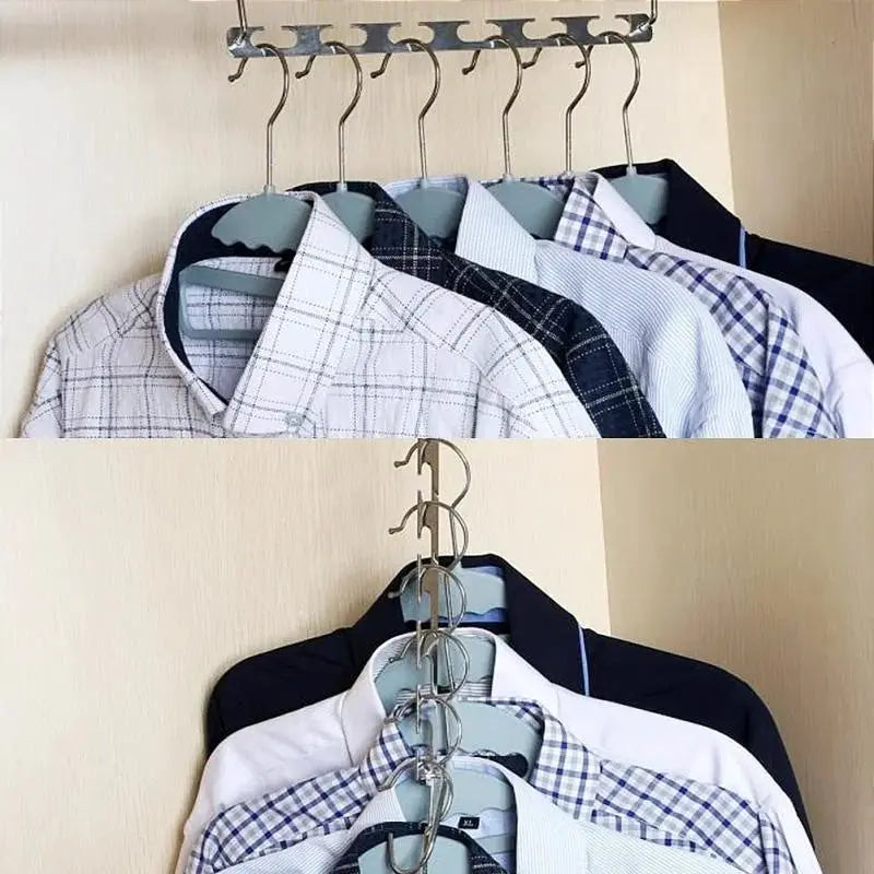 1 to 3 Pieces 37cm Multifunctional Space Saving Metal Hangers With Magic Hook Six Hole Wardrobe Organizer