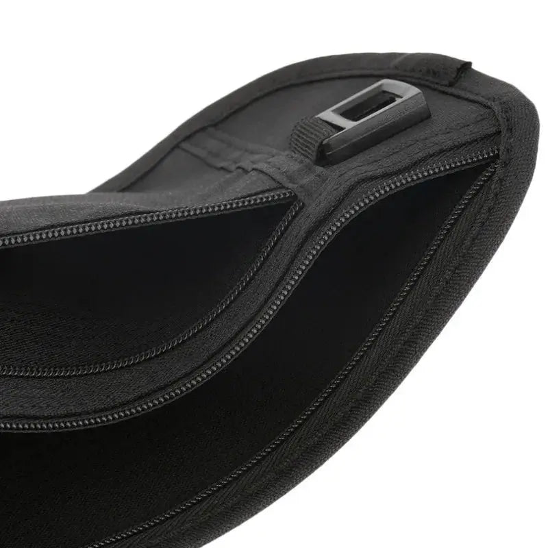 Simples Market Invisible Travel Waist Pack, black compact belt pouch with zip compartments for passport and cash