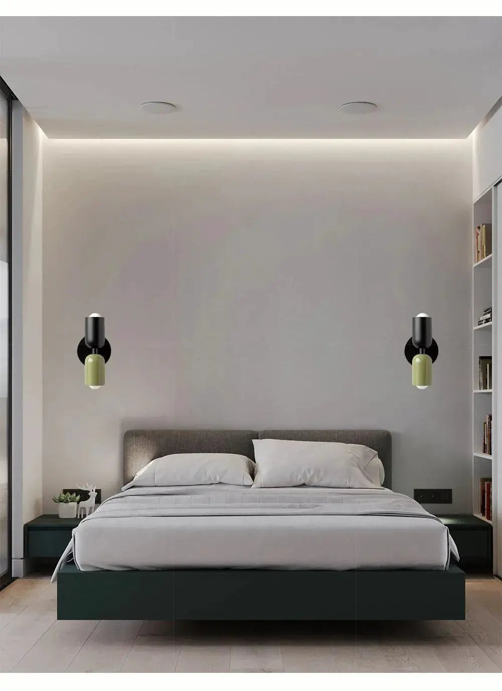 Nordic LED wall lamps, two cream double-headed fixtures with black mounts for bedroom.