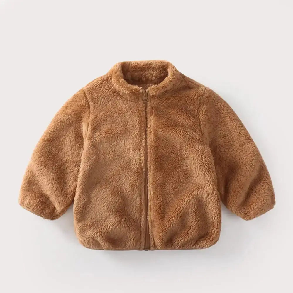 Solid Color Plush Coat For Kids Autumn Winter Warm Casual Jacket Greatcoat Outerwear Baby Boy Girl Toddler