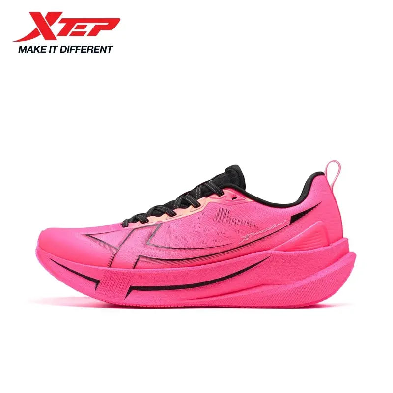 Xtep men's running shoes pink upper with black laces and thick platform sole