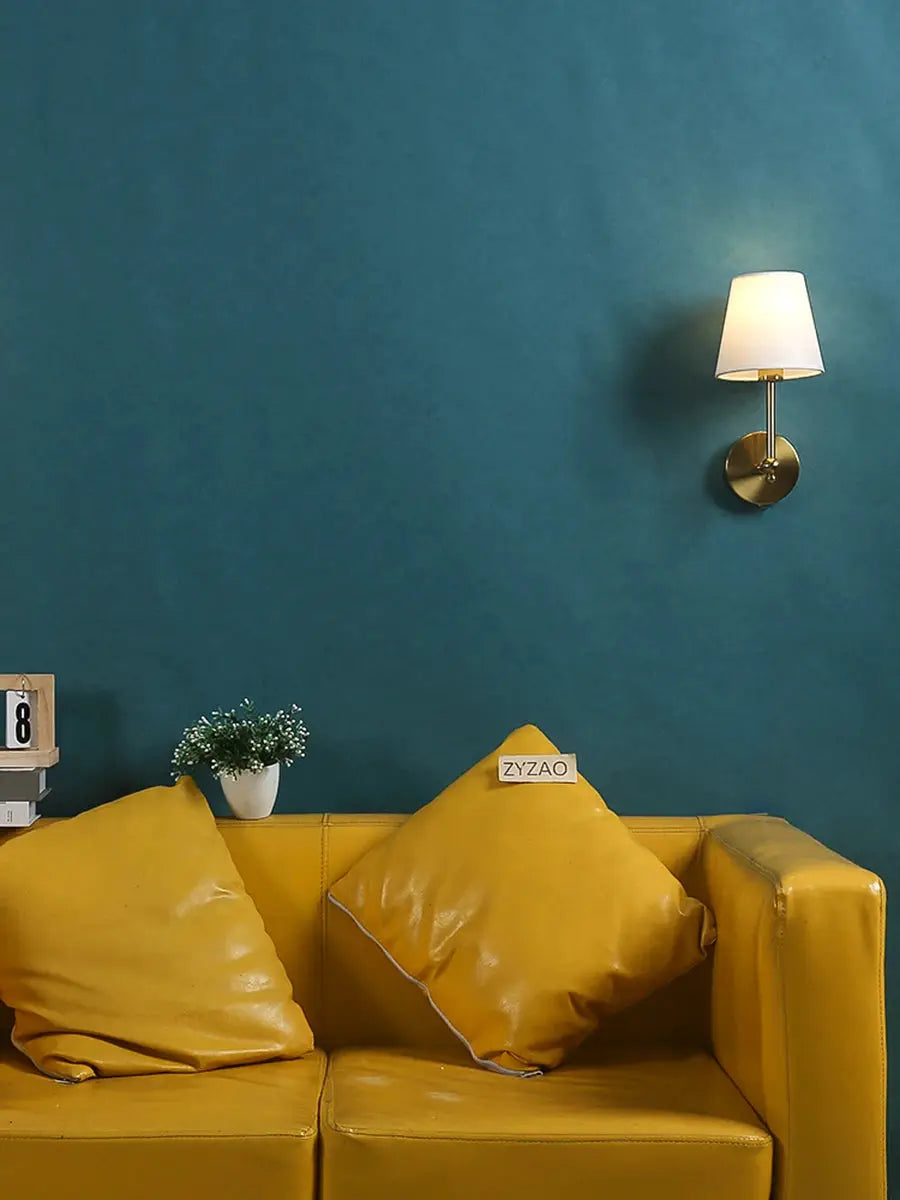 Wall lamp by Simples Market in American Retro style with brass finish and white fabric shade