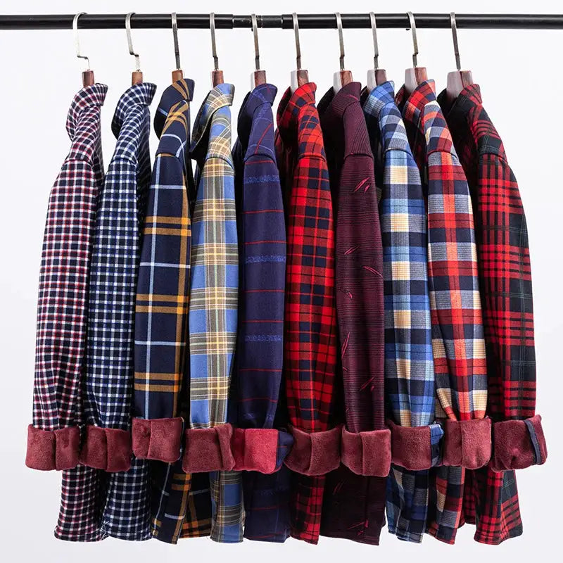 Men's long-sleeve plaid shirts set of 12 in assorted colors