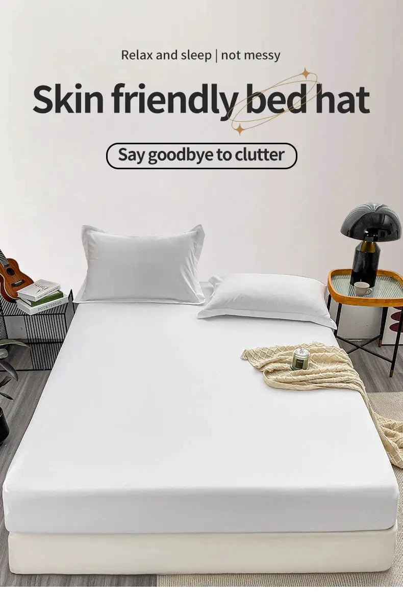 Simples Market fitted bed sheet with elastic band; solid white anti-slip mattress cover for single to king beds