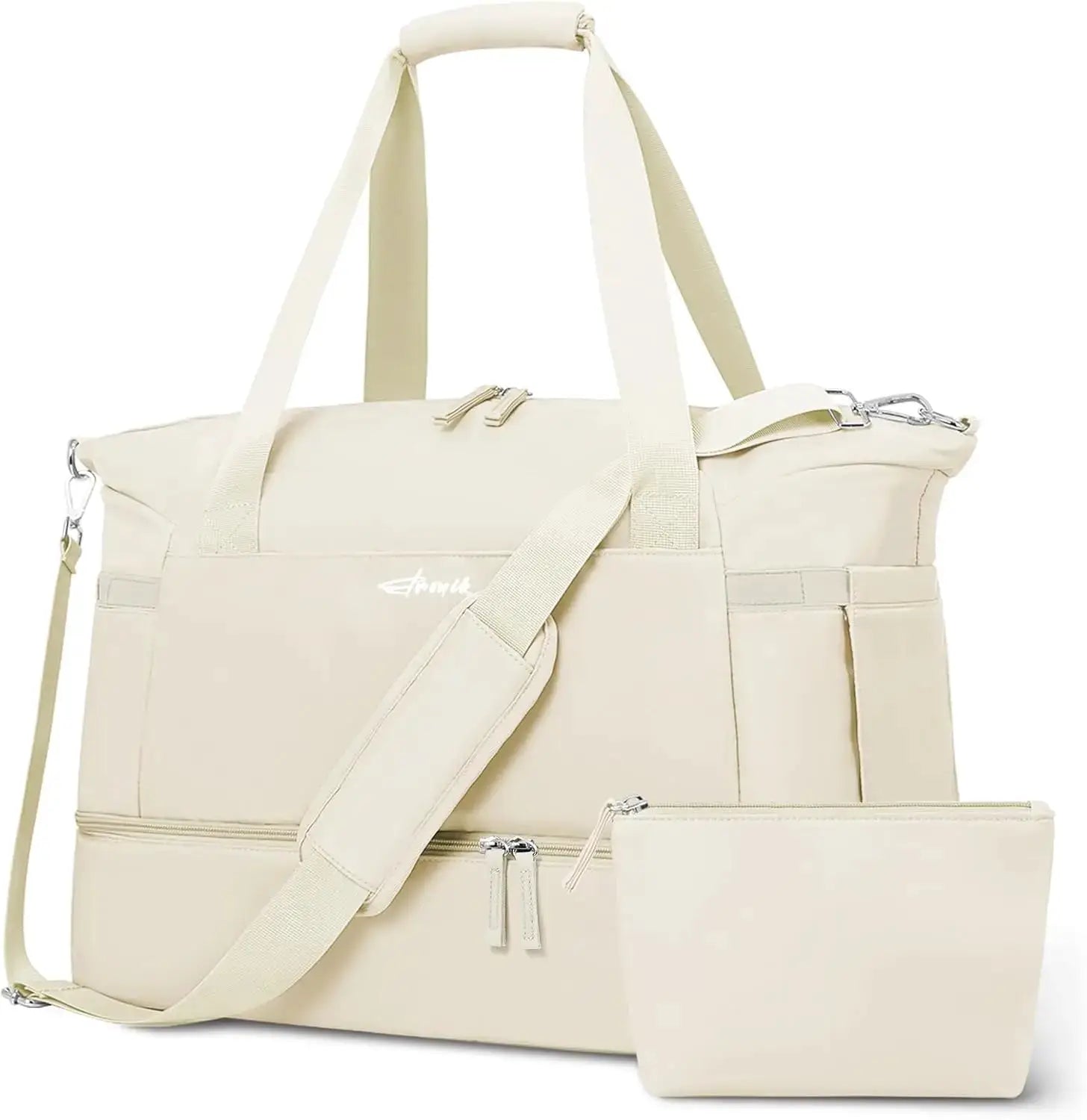 Simples Market cream gym bag for women with shoe compartment and wet pocket carry-on duffel